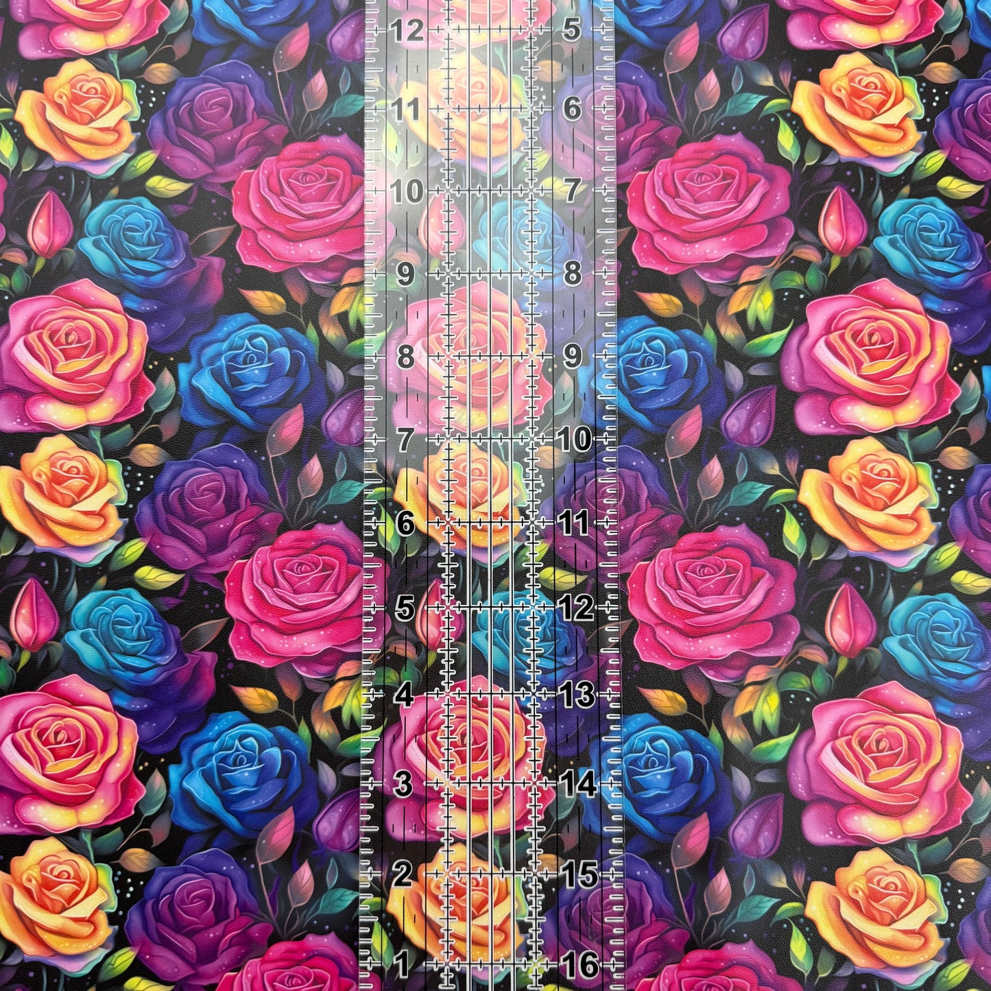 Neon Roses Lambskin Smooth Vinyl Medium Scale Half Yard Roll