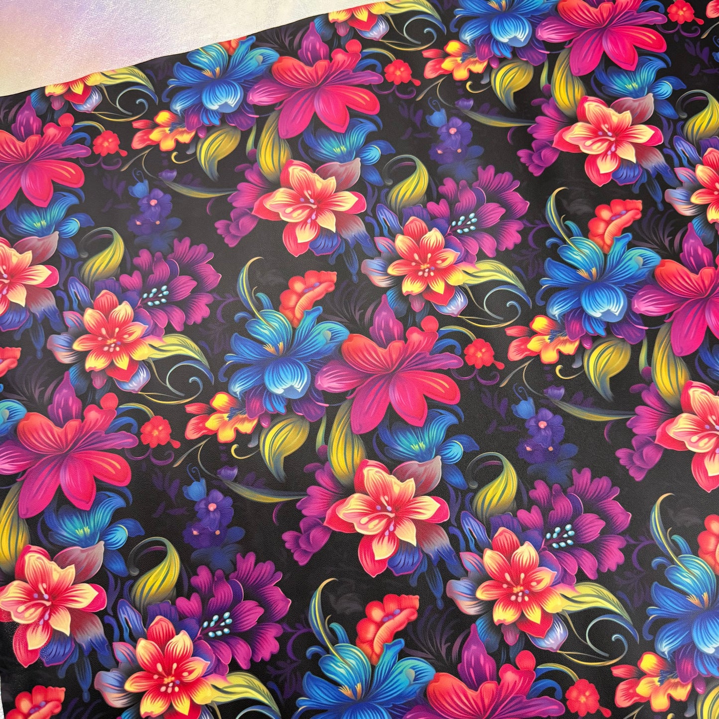 Neon Floral Medium Scale Lambskin Smooth Vinyl Half Yard Roll