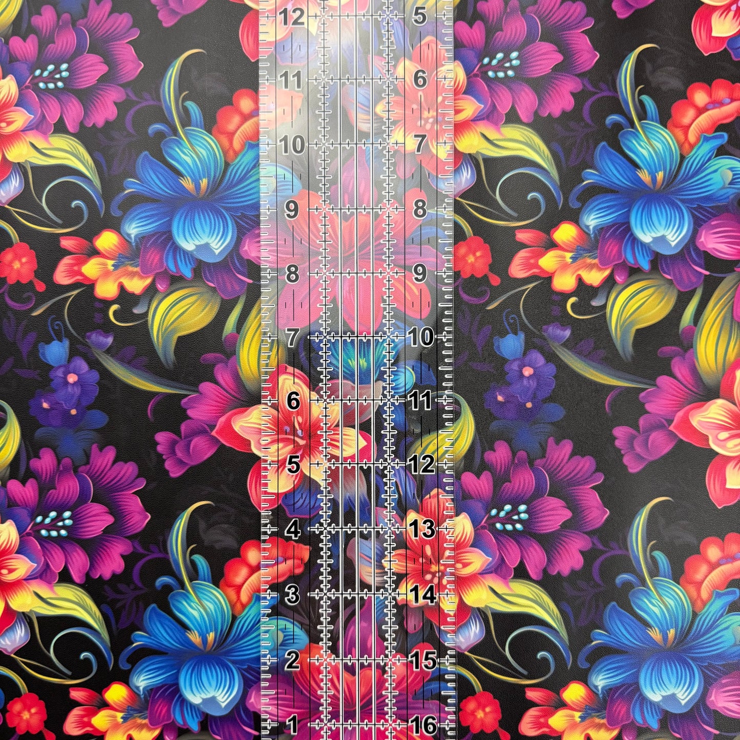 Neon Floral Medium Scale Lambskin Smooth Vinyl Half Yard Roll