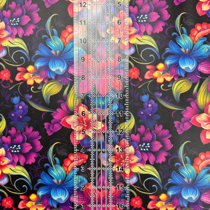 Neon Floral Medium Scale Lambskin Smooth Vinyl Half Yard Roll