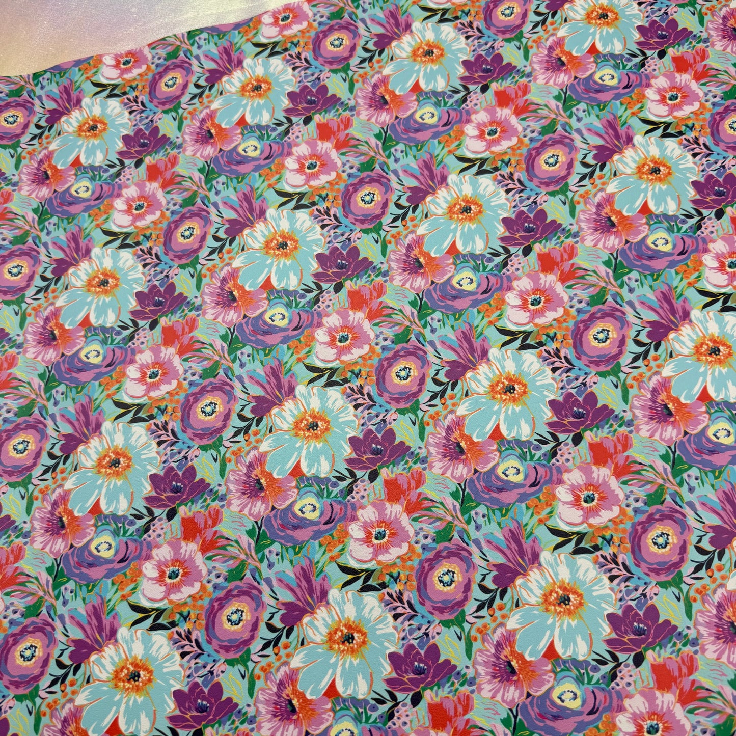 Summer Floral Lambskin Smooth Vinyl Medium Scale Half Yard Roll