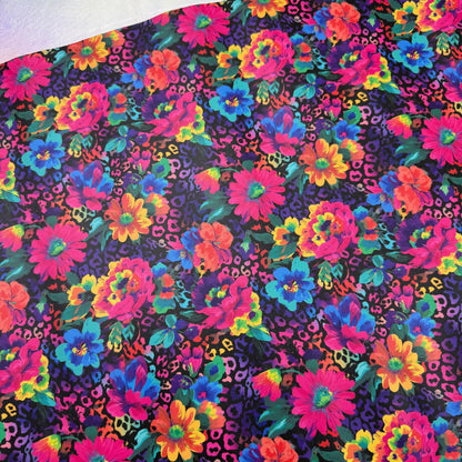 Neon Leopard Floral Lambskin Smooth Vinyl Medium Scale Half Yard Roll
