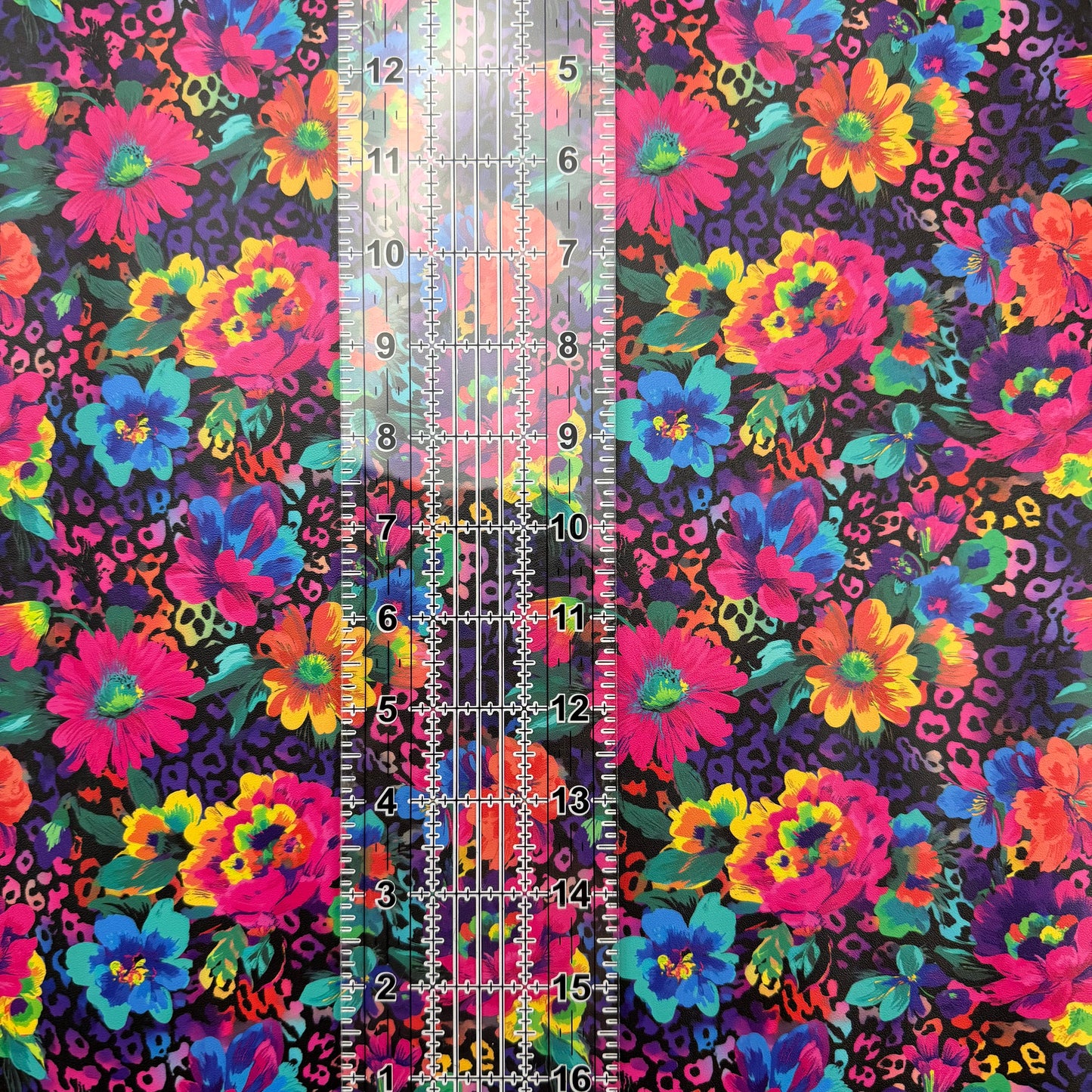 Neon Leopard Floral Lambskin Smooth Vinyl Medium Scale Half Yard Roll