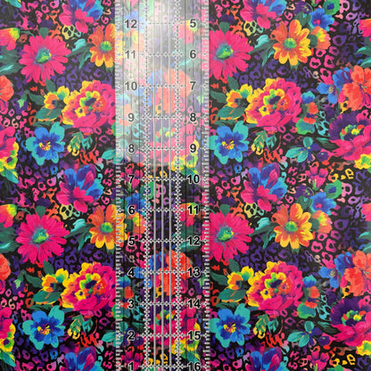 Neon Leopard Floral Lambskin Smooth Vinyl Medium Scale Half Yard Roll