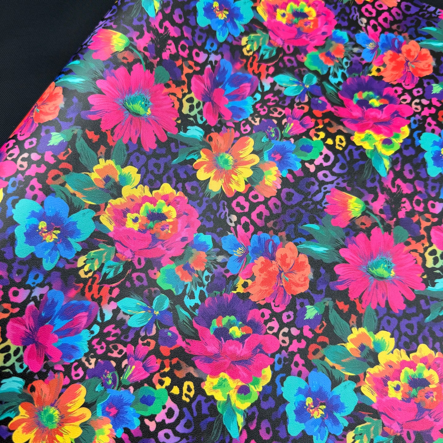 Neon Leopard Floral Lambskin Smooth Vinyl Medium Scale Half Yard Roll