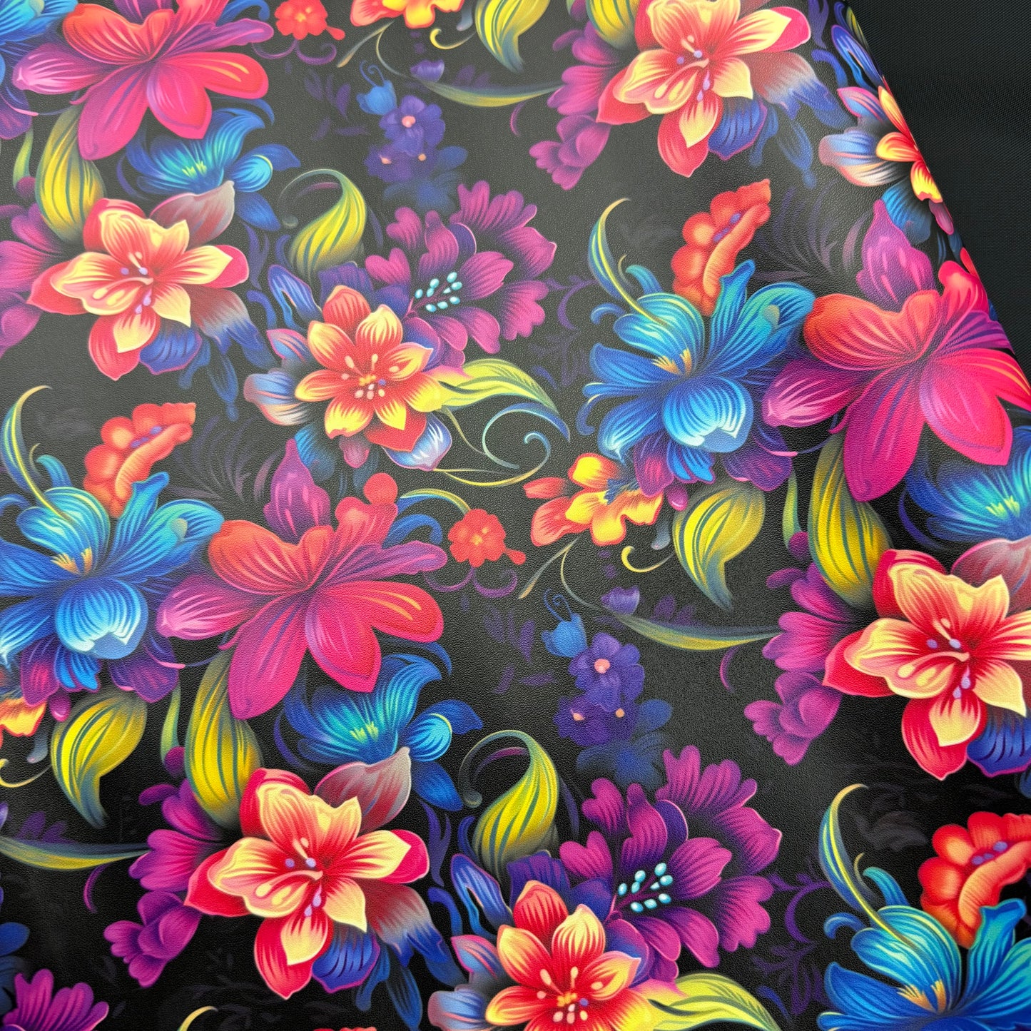 Neon Floral Medium Scale Lambskin Smooth Vinyl Half Yard Roll