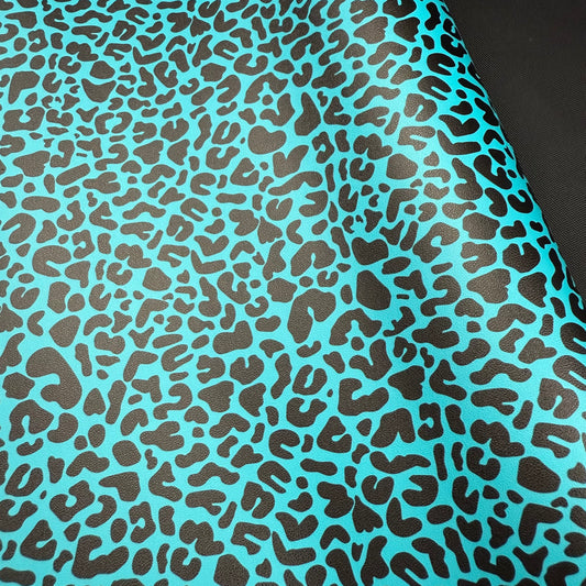 Teal Leopard Lambskin Smooth Vinyl Medium Scale Half Yard Roll