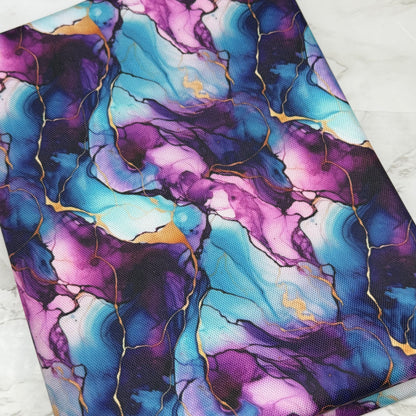 Teal Marble 600d Oxford Waterproof Polyester Canvas with PVC Backing H2ONoMo