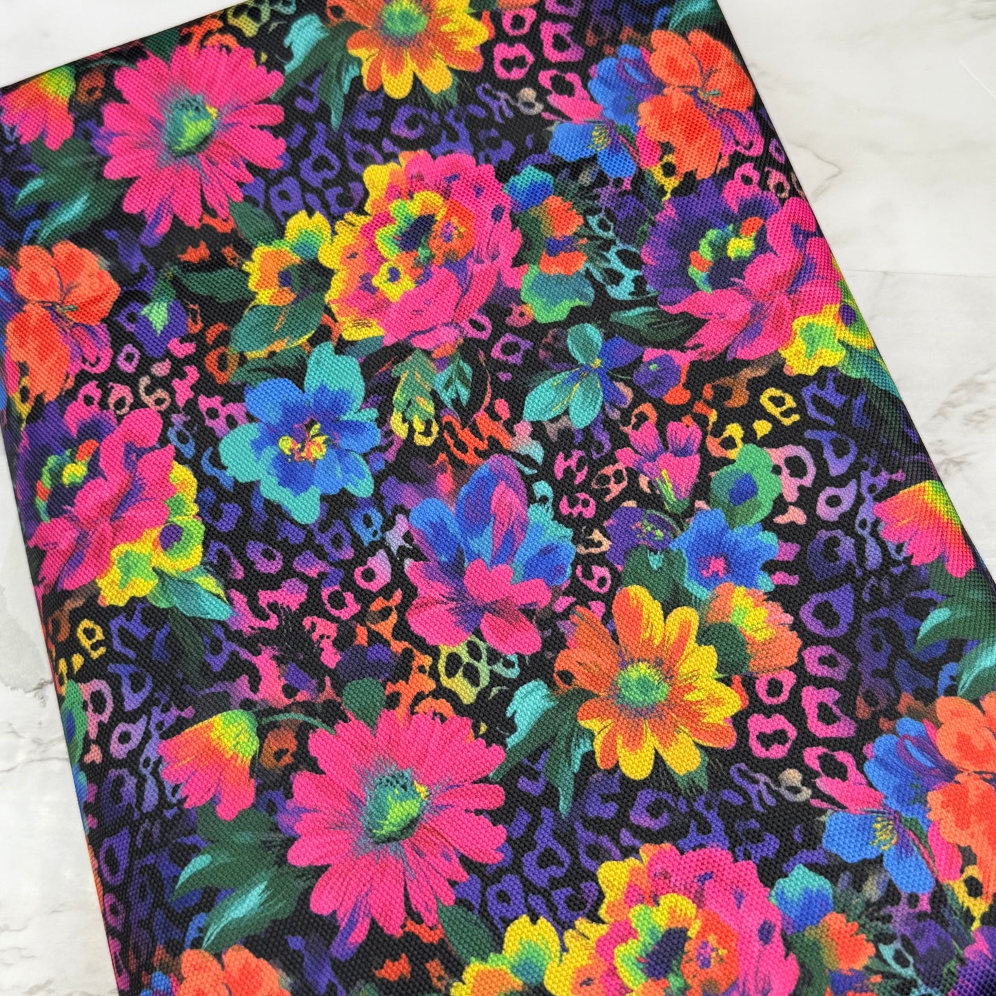 Neon Leopard Floral 600d Oxford Waterproof Polyester Canvas with PVC Backing H2ONoMo
