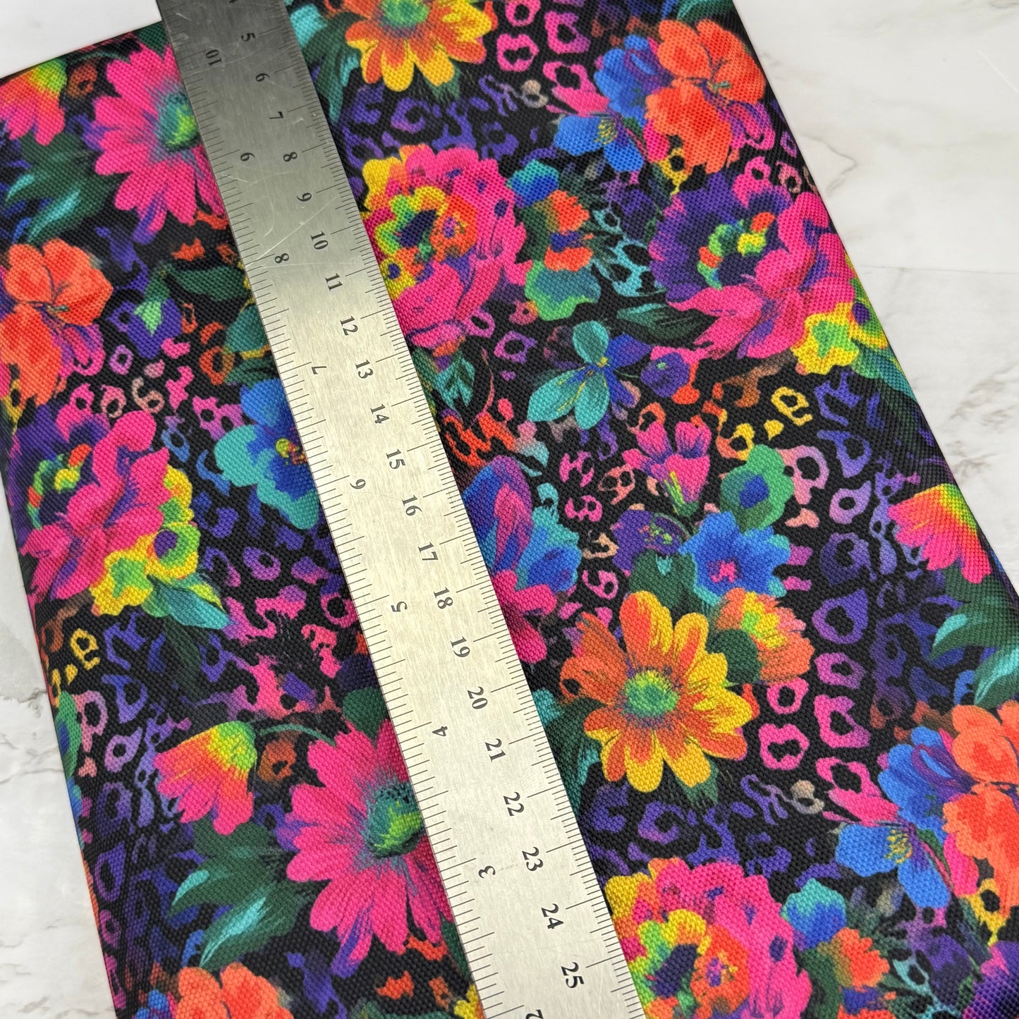 Neon Leopard Floral 600d Oxford Waterproof Polyester Canvas with PVC Backing H2ONoMo