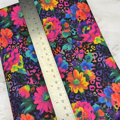 Neon Leopard Floral 600d Oxford Waterproof Polyester Canvas with PVC Backing H2ONoMo