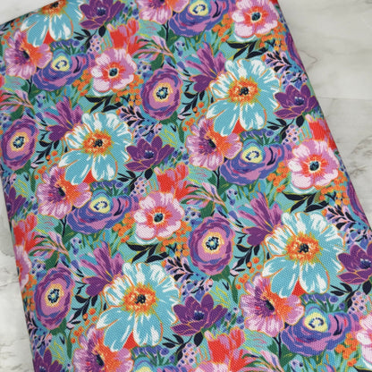 Summer Floral 600d Oxford Waterproof Polyester Canvas with PVC Backing H2ONoMo