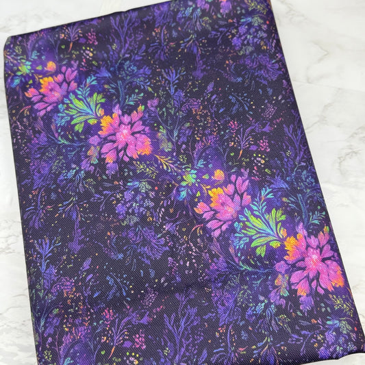 Purple Floral 600d Oxford Waterproof Polyester Canvas with PVC Backing H2ONoMo