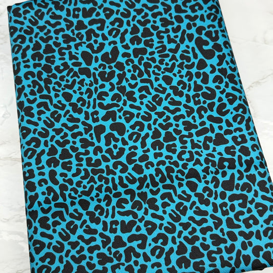 Teal Leopard 600d Oxford Waterproof Polyester Canvas with PVC Backing H2ONoMo