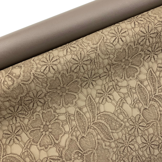 "DUO OF THE MONTH COLOR" SAND DUNE "Embossed Blooms" Faux Leather Half Yard Roll