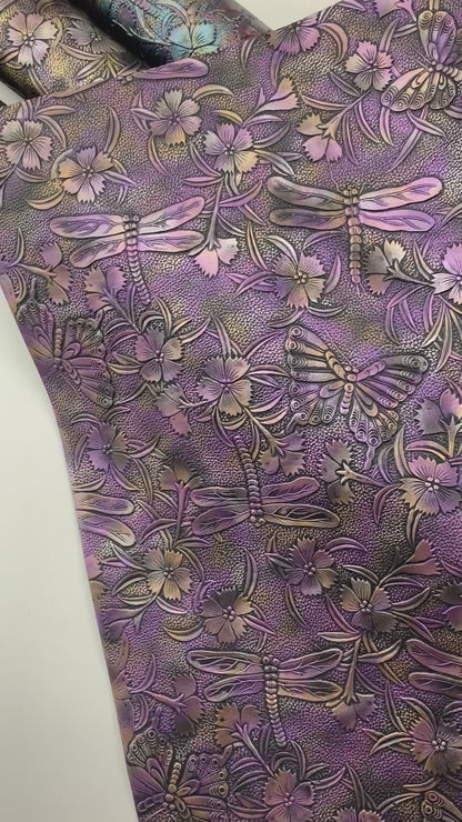 Multi Tonal Garden of Wings Embossed Faux Leather Half Yard Roll