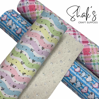 Glitter Embossed Hearts Printed Faux Leather Sheet