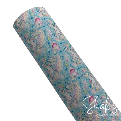 Unicorn Blue Hearts Print Pebble Vegan Leather