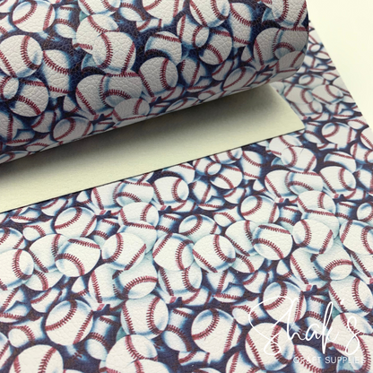 Baseball Print Vegan Pebble Leather Fabric
