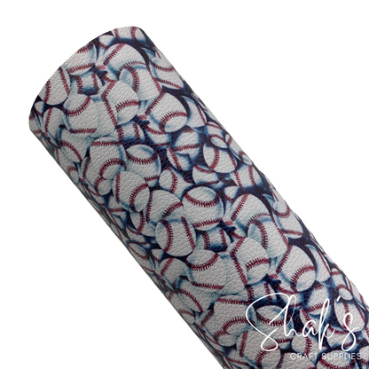 Baseball Print Vegan Pebble Leather Fabric