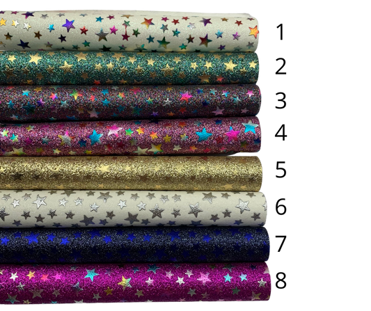 Stars Embossed Fine Glitter Faux Leather Sheets