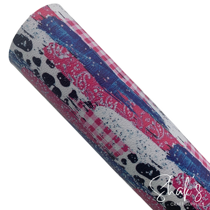Pink Bandana Cow Western Brushstrokes Print Pebble Vegan Leather Sheet