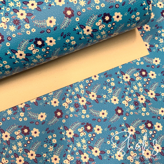 Floral Print Pebble Vegan Leather Sheet