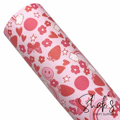 Pink Hearts Rainbow Pebbled Vegan Leather Sheet