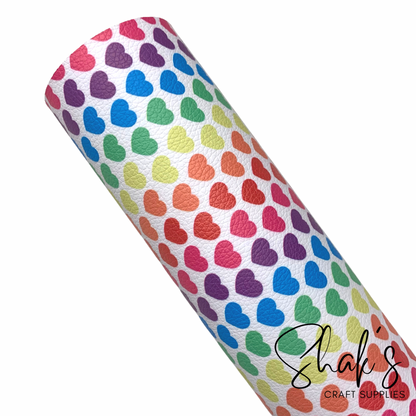 Rainbow Colors Hearts Pebbled Vegan Leather Sheet