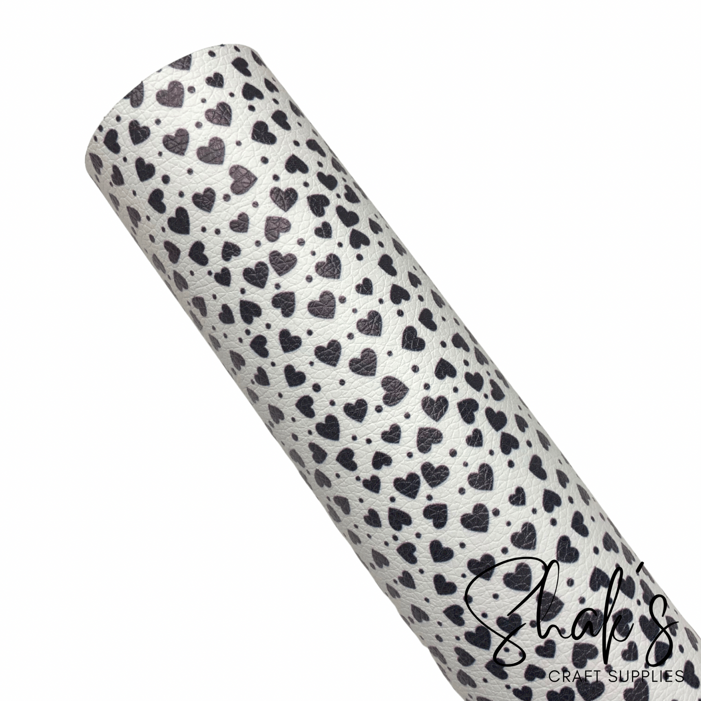 Black and White Hearts Pebbled Vegan Leather Sheet
