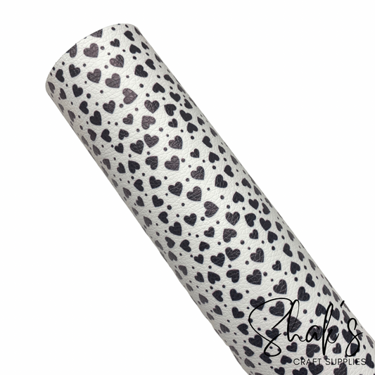Black and White Hearts Pebbled Vegan Leather Sheet