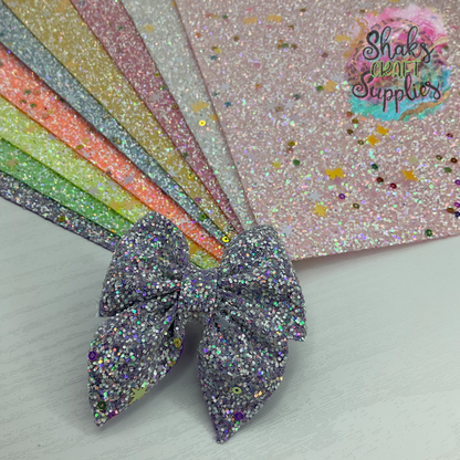 White Chunky Glitter Mixed Sequin Snowflake Bows with Premium Matching Color Backing