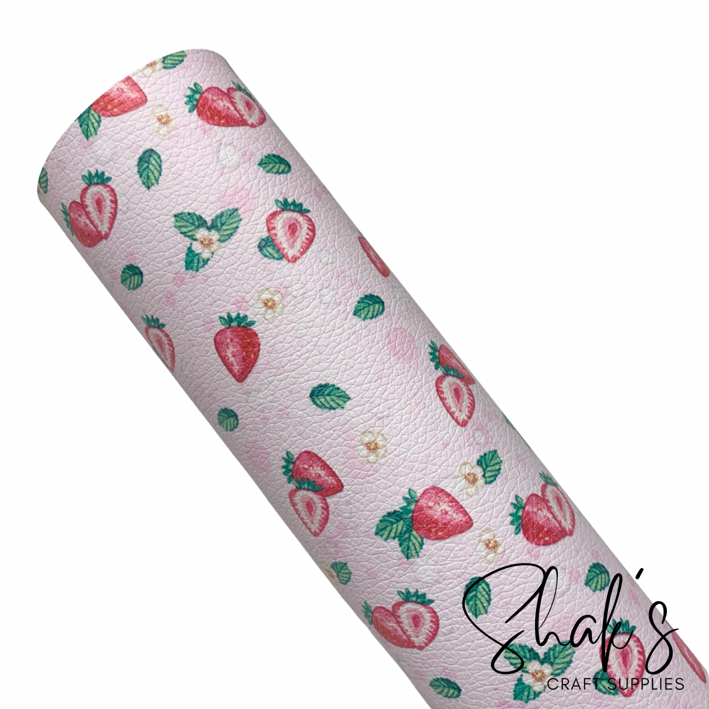 Pastel Strawberries Pebbled Vegan Leather Sheet