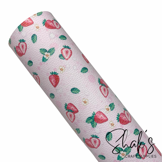 Pastel Strawberries Pebbled Vegan Leather Sheet