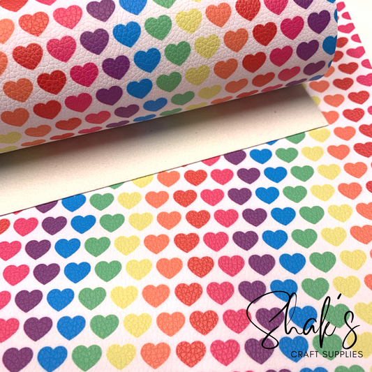 Rainbow Colors Hearts Pebbled Vegan Leather Sheet