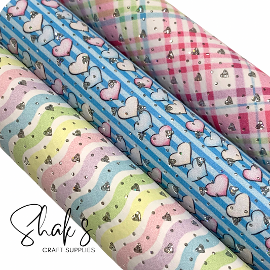 Glitter Embossed Hearts Printed Faux Leather Sheet