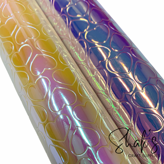Embossed Hearts Iridescent Laser PVC Coated Vinyl