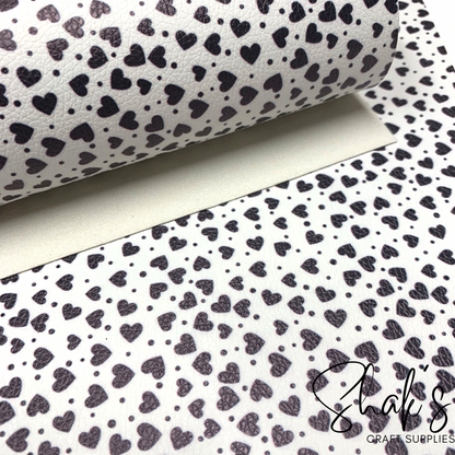 Black and White Hearts Pebbled Vegan Leather Sheet