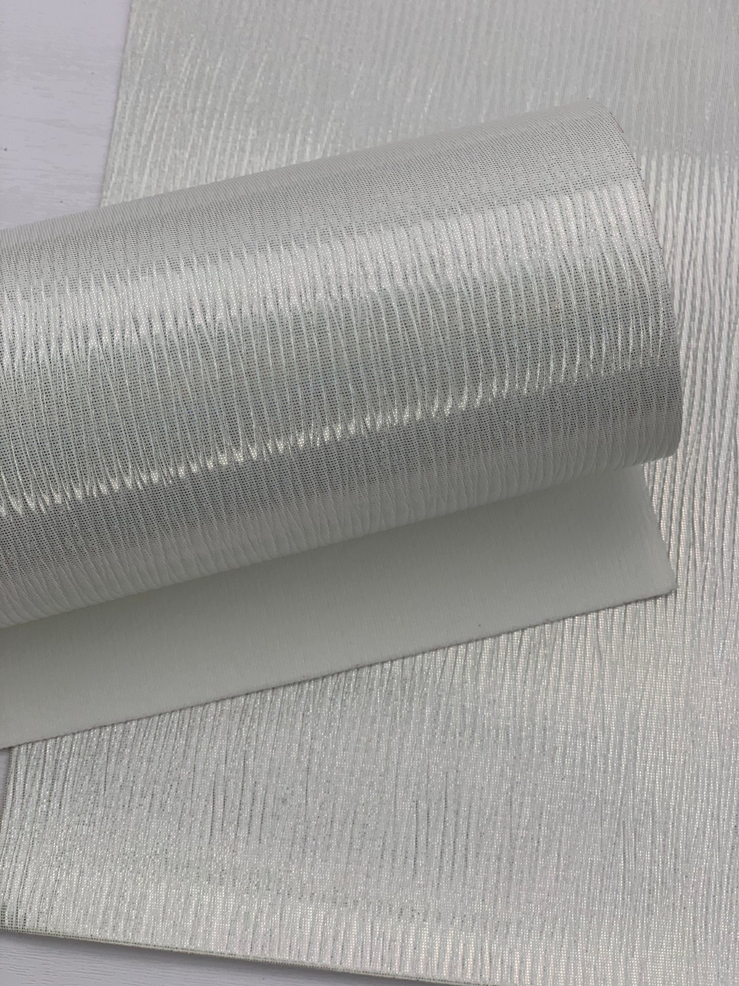 White Ridged Glossy Textured Embossed Faux Leather Sheet