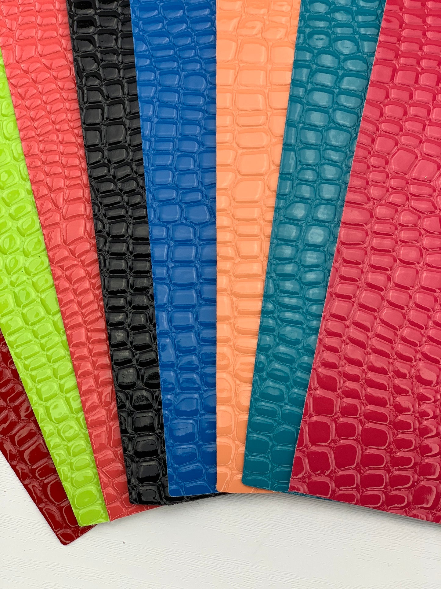 Lime Green Crocodile Alligator Glossy Textured Embossed Faux Leather Sheet
