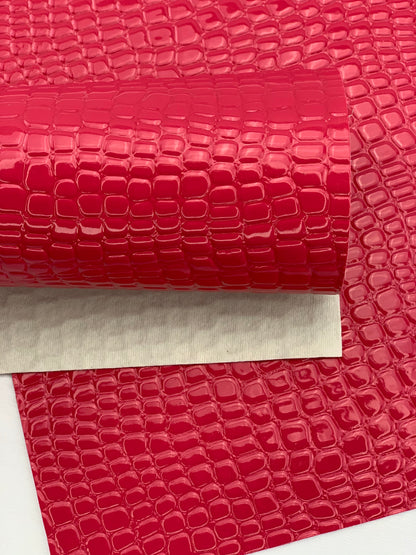 Pink Crocodile Alligator Glossy Textured Embossed Faux Leather Sheet