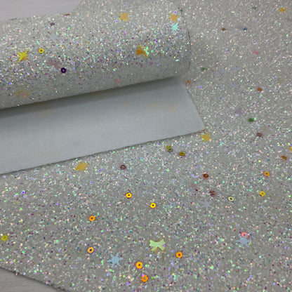 White Chunky Glitter Mixed Sequin Snowflake Bows with Premium Matching Color Backing