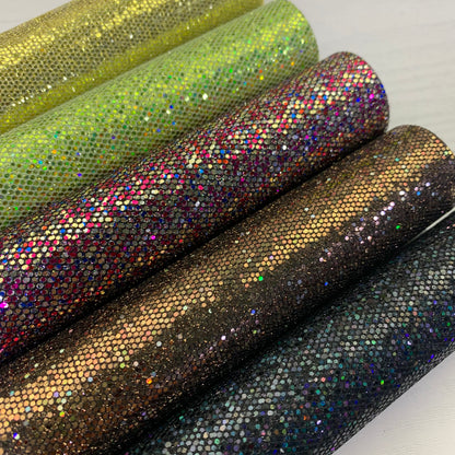 Honeycomb Laced Fine Glitter Canvas Faux Leather Fabric Sheets