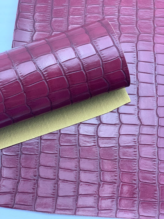 Burgundy Alligator Textured Embossed Faux Leather Sheet