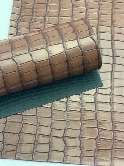 Brown Alligator Textured Embossed Faux Leather Sheet